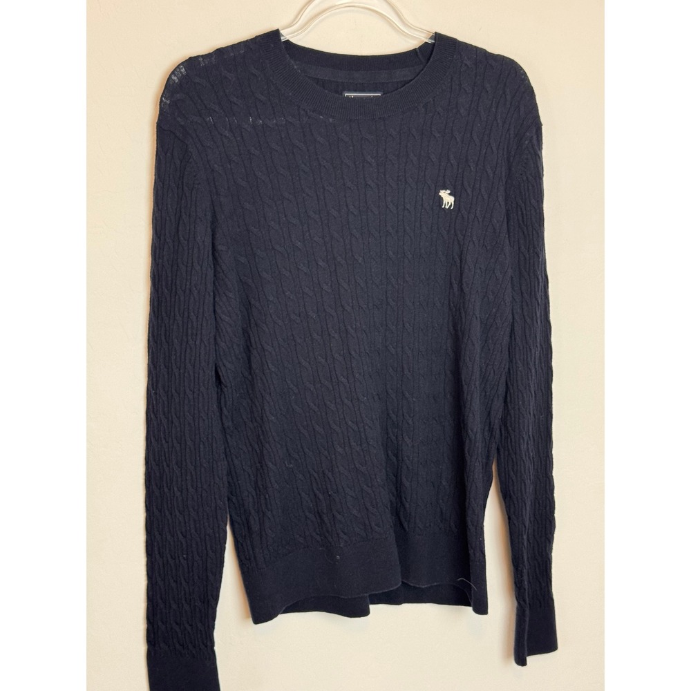 Abercrombie & Fitch Womens Navy Blue Merino Wool Cotton Cable Knit Sweater M